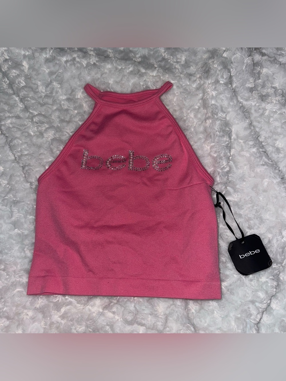 bebe Pink Rhinestone Halter Crop Top